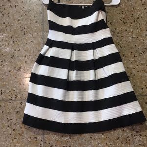 Black and White Stripe Strapless Dress
